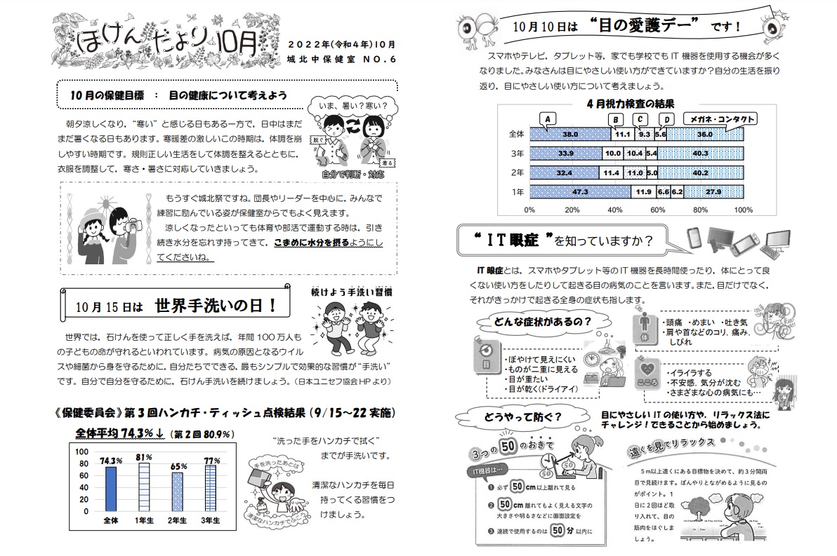  Foto zu 令和4年度 10月号 - 保健だより - 各種たより - 福山市立城北中学校 - 生徒の主体性を育み，社会に貢献する生徒の育成 